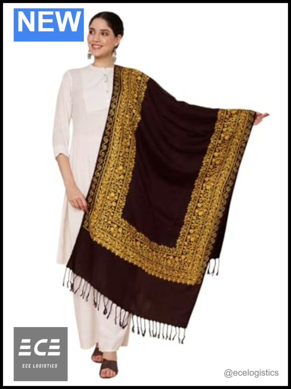 Kashmiri Aari Embroidered Woolen Shawl Stole Scarf Wrap Wedding Parties